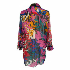 Eres Feuillages Argan Cotton Voile Printed Mini Shirt Dress Multicolor