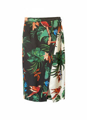 Farm Rio Midnight Macaw Fiesta Linen-Blend Wrap Skirt - Size Small