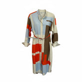 Fendi FF Puzzle Print Belted Cotton Shirt Dress Multicolor Άνοιξη, Καλοκαίρι 2024 - Μέγεθος 44