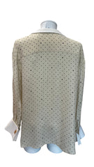 Fendi Ivory Silk Polka Dot Shirt White Collar Contrast - Size 48