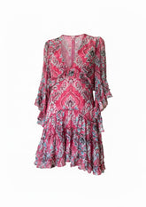 Fetiche Suances Pink Paisley Ruffle Mini Dress - Size Medium