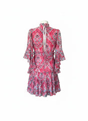 Fetiche Suances Pink Paisley Ruffle Mini Dress - Size Medium