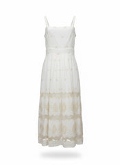 Flicka White Embroidered Maxi Dress – Romantic Bohemian Summer Dress – Size Large