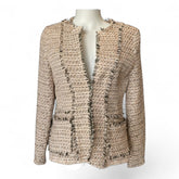 Forever New Collarless Tweed Bouclé Jacket – Pink & Black – Size 8