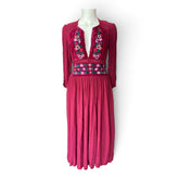 Free People Flora Embroidered Midi Dress – Burgundy – XS