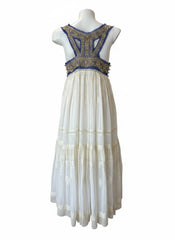 Free People Kristal’s Limited Edition Summer Dress – Embroidered White & Blue Bohemian Maxi Dress – Size 2