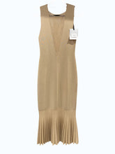 Galvan London Beige Knit Maxi Dress Sleeveless Plunge Neck Luxury - Size M