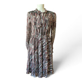 Giambattista Valli Printed Long-Sleeve Bow-Neck Midi Dress – Black & Burgundy – Size 42