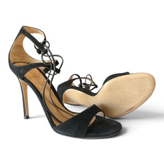 Gianvito Rossi Darcy Double Ankle-Strap Suede Sandals – Black – Size 38.5