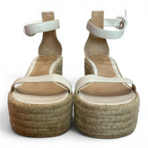 Gianvito Rossi Portofino White Leather Espadrille Wedge Sandals – Luxury Platform Sandals – Size 38.5