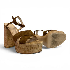 Gianvito Rossi Brown Suede Cork Platform Sandals - Size 40