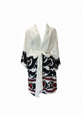 Greek Archaic Kori White & Black Kimono with Belt – One Size