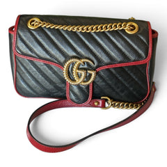 Gucci GG Marmont Bicolor Matelassé Flap Shoulder Bag – Black & Red
