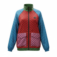 Gucci GG Monogram Silk Biker Jacket Multicolor Zip Front - Size XL