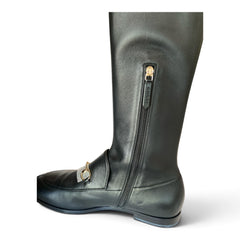 Gucci Horsebit Black Leather Knee-High Flat Boots – Size 40
