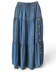 Gucci Denim Tiered Skirt with Gold Buttons – Size 38 | Luxury Casual Statement Skirt
