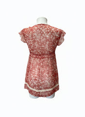Hale Bob Red Floral Lace Trim Silk Blend Top - Size Small