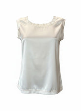 Hellene Ecru Silk Sleeveless Top – Minimalist Luxury Silk Blouse – Size Small