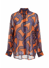 Hermès Printed Cotton Blouse – Orange & Blue | Signature Artistic Heritage