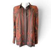 Hermès Equestrian Print Silk Shirt – Brown & Rust – Size 44