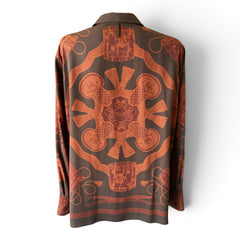 Hermès Equestrian Print Silk Shirt – Brown & Rust – Size 44