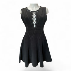 Hervé Léger Lace-Up Cutout Flared Dress – Black – Size Medium