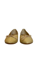 Salvatore Ferragamo Beige Woven Ballet Flats Bow Detail - Size 10