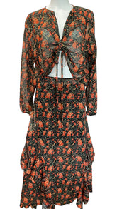 Vassia Kostara Conjunto Floral de Falda y Top, Conjunto de Diseñador Romántico - Talla S/M