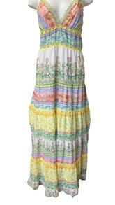 Alice + Olivia Floral Maxi Dress, Pastel Bohemian Silk Blend Dress - Size 6