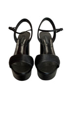 Casadei Black Leather Platform Sandals Block Heel, Designer Heels - Size 6.5