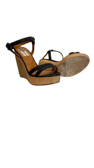 Πέδιλα Lanvin Black Python Embossed Leather Wedge Sandals Espadrille Heel - Μέγεθος 37