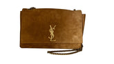 Saint Laurent Kate Medium Reversible Chain Bag Camel Suede YSL Logo Shoulder Bag