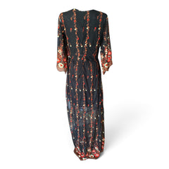 J'aime les Garçons Embroidered Floral Maxi Dress – Black – Medium