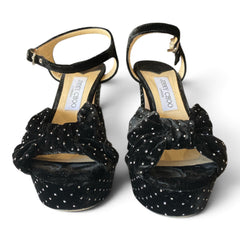 Jimmy Choo Heloise Crystal-Embellished Velvet Platform Sandals – Black – Size 39