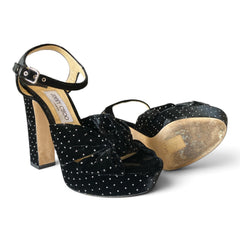 Jimmy Choo Heloise Crystal-Embellished Velvet Platform Sandals – Black – Size 39