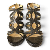 Jimmy Choo Python-Effect & Glitter Cutout Sandals – Black – Size 39.5