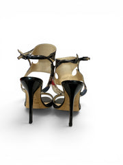 Jimmy Choo Black Patent Leather Patterned Strap Heeled Sandals - Size 38.5