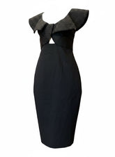 Johanna Ortiz Ruffled Collar Midi Dress – Black | Sculptural Elegance