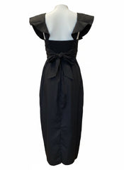 Johanna Ortiz Ruffled Collar Midi Dress – Black | Sculptural Elegance