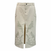 Johanna Ortiz Peacemaker Embroidered Beige Midi Skirt Linen Blend, New with Tags - Size 8