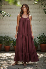 Kalita Burgundy Silk Maxi Dress – One Size