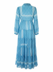 Kashish Turquoise & White Bohemian Maxi Dress – Artisan Resort Kaftan Dress – One Size