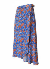 Kilky Blue & Orange Floral Wrap Skirt - Size M/L