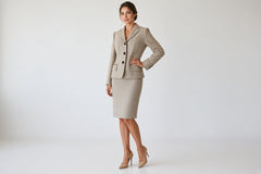Kiton Cashmere Tailored Blazer & Skirt Suit Set – Grey – Size 44