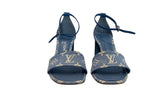 Louis Vuitton Silhouette Sandal Blue Monogram Denim Curved Heel with Dust Bag - Size 38.5