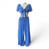 LaraEthnics Top & Pants Set – Blue & White – One Size