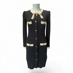 Luisa Spagnoli “Mela” Knitted Midi Dress – Black & Cream – Size Small
