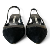 Manolo Blahnik Brontiasli Black Suede Slingback Pumps – Size 37.5