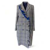 MSGM Ruffled Checked Long Coat – Grey & Blue – Size 42