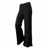 Maccaoani Black Ribbed Wide-Leg Pants – Size Medium